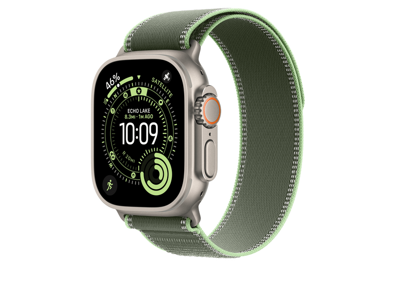 Apple Watch 49 mm-es zöld-élénk neonzöld Terep pánt – M/L – natúr titán (MFT54ZM/A)