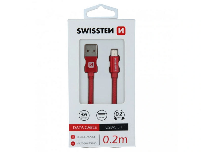 Swissten USB-A/USB-C Kábel 0,2m, piros (71521106)