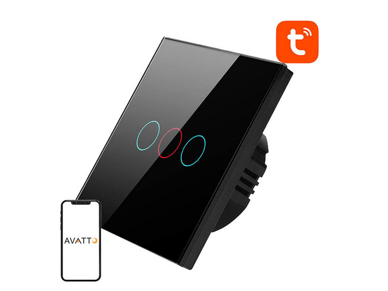 Avatto TS02-EU-B3 Tuya Wifi Érintőkapcsoló, fekete