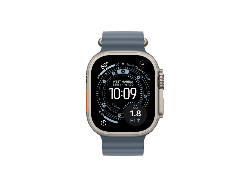 Apple Watch Ultra 3 GPS + Cellular – 49 mm-es natúr titántok, acélkék óceán szíj (MEWH4QH/A)