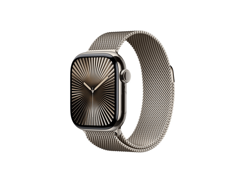 Apple Watch Series 10 GPS + Cellular, 46 mm-es natúr titántok, natúr milánói szíj, S/M (MC7Q4QH/A)