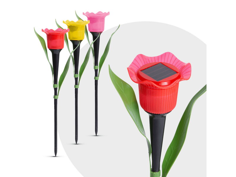 Garden of Eden 11750 LED-es szolár tulipánlámpa, sárga / piros / rózsaszín, 1 db