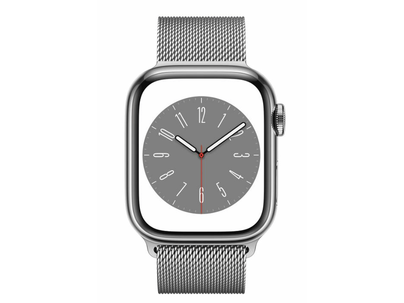 Apple Watch Series 8 Cellular 45mm ezüst rozsdamentes tok, ezüst milánói pánt (MNKJ3CM/A)