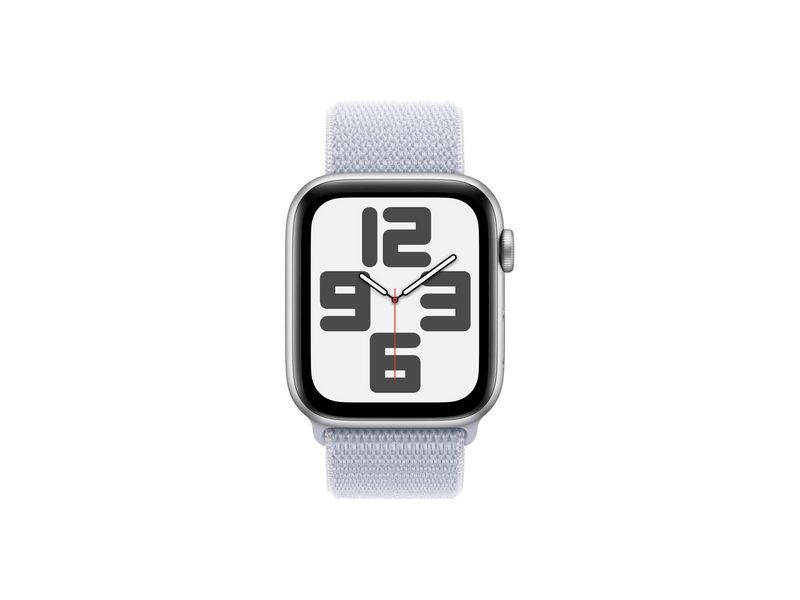 Apple Watch SE (2024) GPS – 44 mm-es ezüst alumíniumtok, fakókék sportpánt (MXET3QH/A)