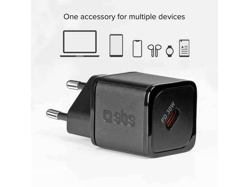 SBS Mini adapter, GaN, 30W, PD, fekete (TETRGAN1C30W)