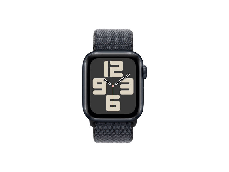 Apple Watch SE (2024) GPS + Cellular – 40 mm-es éjfekete alumíniumtok, tintaszínű sportpánt (MXGA3QH/A)