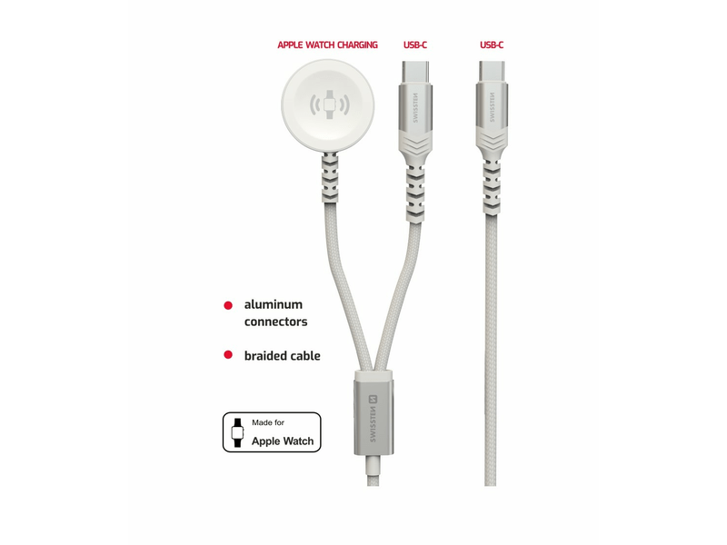 Swissten 2in1 vezeték nélküli töltő, Apple Watch & USB-C kábel/ USB-C (22065504)
