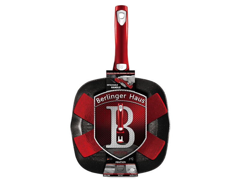 Berlinger Haus BH1947PH Metallic Line Burgundy Edition Grill tava s ručkom koja se može skinuti, 28 cm