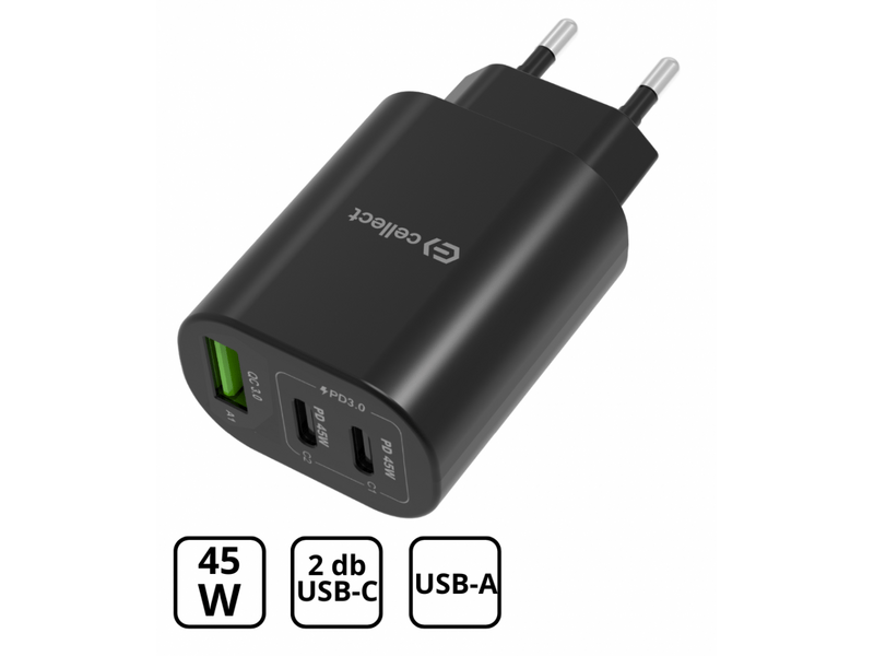 Cellect MTCB-PD45W-BK Hálózati gyorstöltő adapter 45W, Fekete