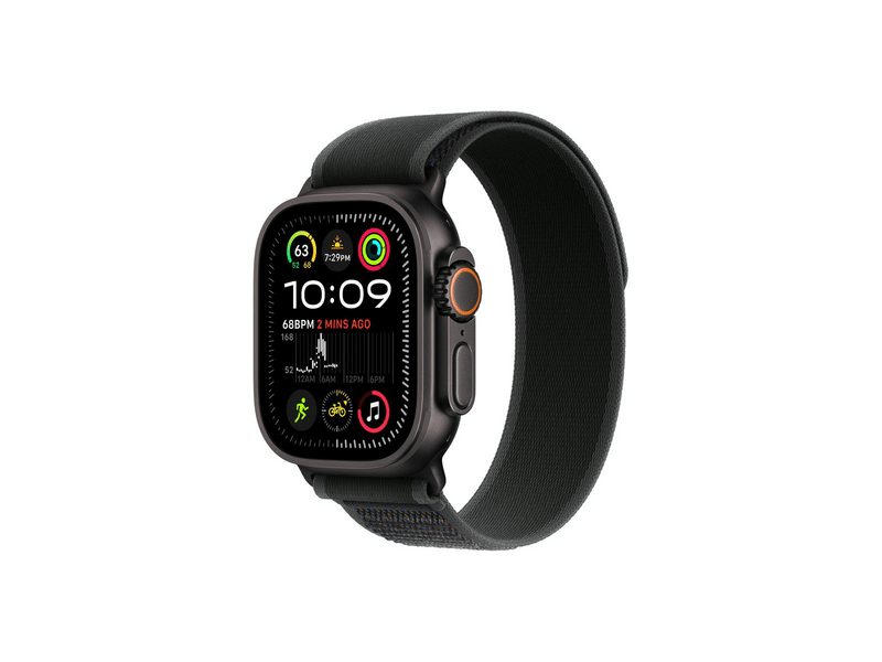 Apple Watch Ultra 2 GPS + Cellular, 49 mm-es fekete titántok, fekete terep pánt, S/M (MX4U3CM/A)