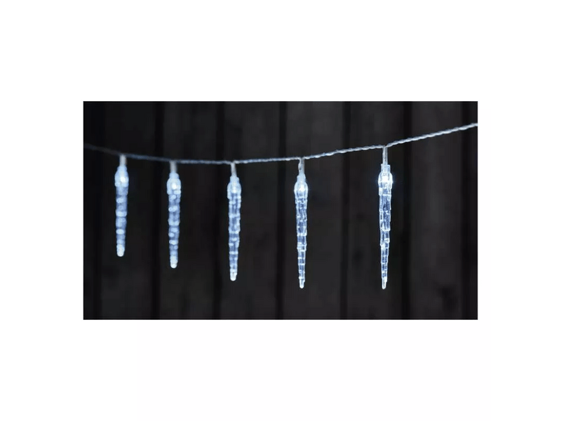 Emos DCGC01 LED karácsonyi fényfüzér – 10x jégcsap, 1,35 m, 2x AA, beltéri, hideg fehér, időzítő