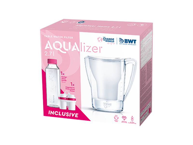 BWT AQUAlizer Home 2,7 L kancsó manuális fehér + 1MMW szűrőbetét + bWater üvegkulacs (125626883)