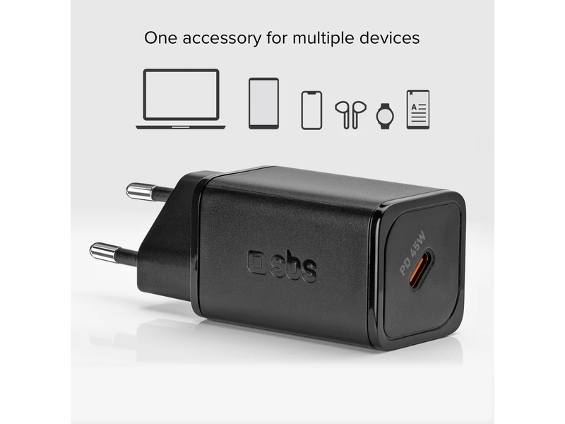 SBS Mini adapter GaN 45W PD fekete