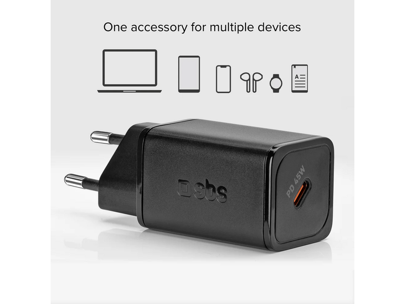 SBS Mini adapter, GaN, 45W, PD, fekete (TETRGAN1C45W)