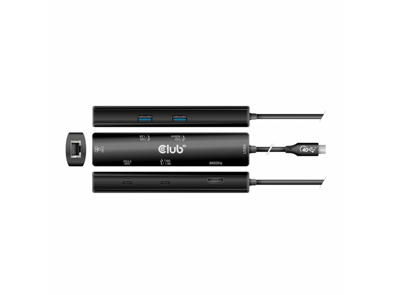 Club3D CSV-1599 USB 4 Dokkoló HDMI2.1 + 2 USB Type-C + 1 USB Type-A + RJ45 2.5 Gbps