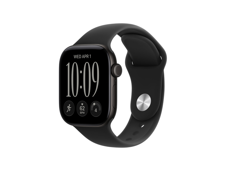 Apple Watch Series 12 GPS, 42 mm fekete alumíniumtok, fekete sportszíj, S/M (MJEA4MP/A)