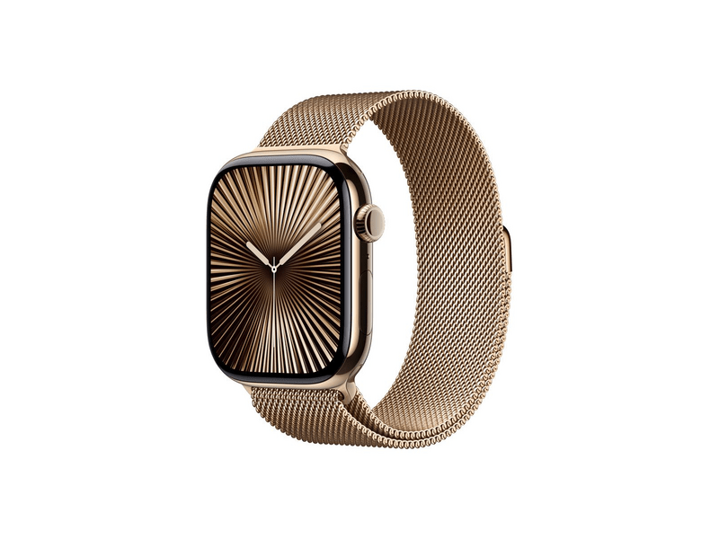 Apple Watch Series 10 GPS + Cellular, 46 mm-es arany titántok, arany milánói szíj, M/L (v)