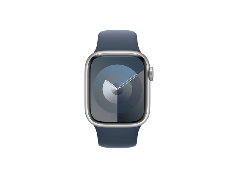 Apple Watch Series 9 (2023) GPS – 41 mm-es ezüst alumíniumtok, viharkék sportszíj - M/L (MR913QH/A)
