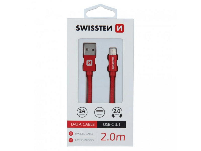 Swissten USB-A/USB-C Kábel 2m, piros (71521306)