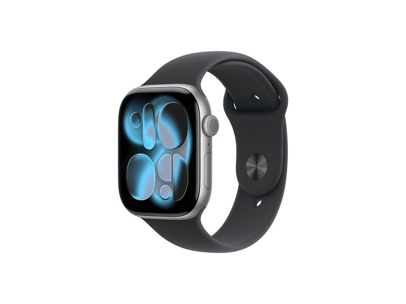 Apple Watch Series 11 GPS + Cellular, 46 mm-es asztroszürke alumíniumtok, éjfekete sportszíj, S/M (MFC94MP/A)
