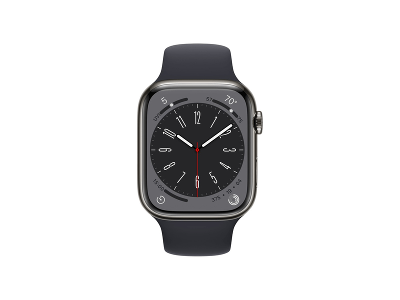 Apple Watch S8 Cellular 45mm grafit rozsdamentes tok, éjfekete Sport szíj - Regular (MNKU3CM/A)