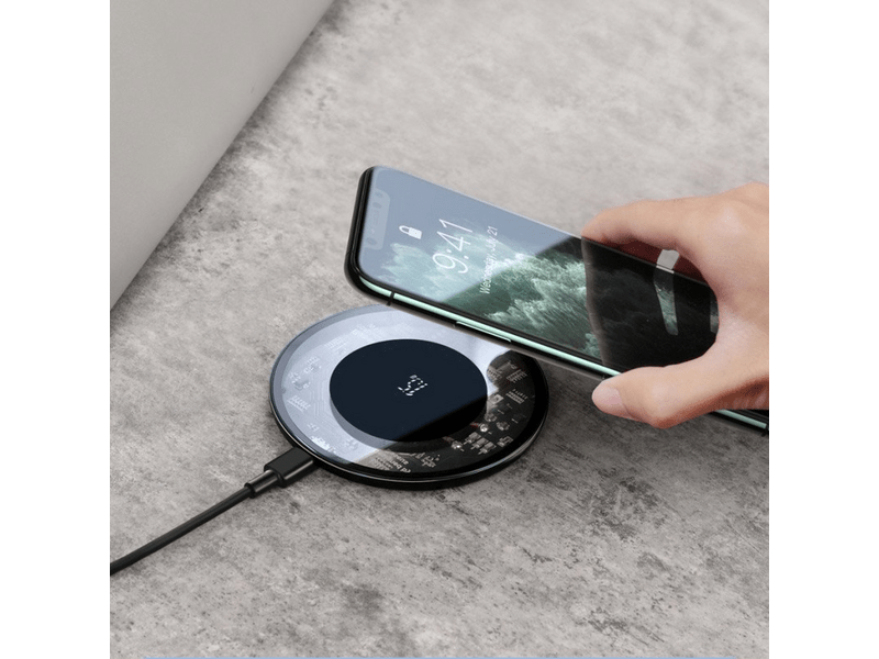 Baseus vezeték nélküli QI gyorstöltő, 15W, átlátszó (WXJK-BA02)