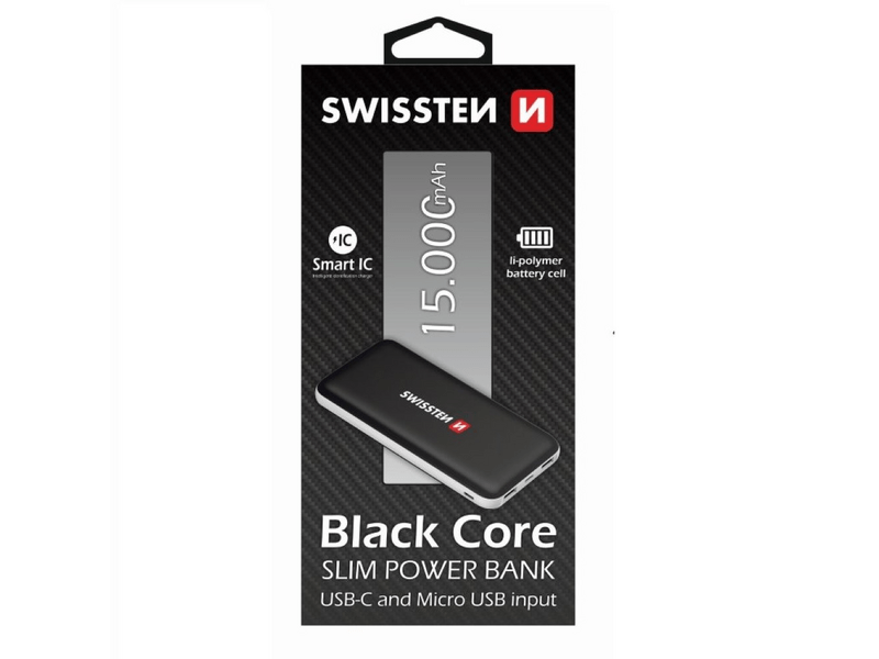 Swissten Black Core Slim Power Bank, 15000 mAh (22013923)