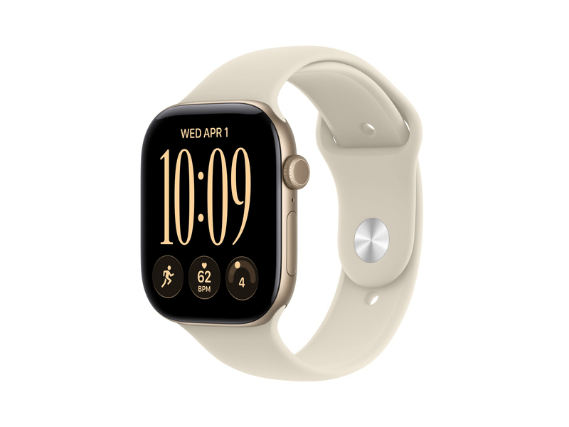 Apple Watch Series 12 GPS, 46 mm világos arany alumíniumtok, homokszín sportszíj, S/M (MJEN4MP/A)