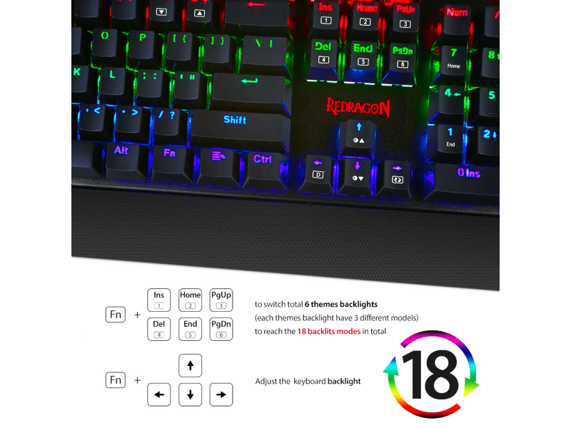 Redragon Kala RGB Vízálló Gaming Billentyűzet (K557RGB_BROWN_HU)