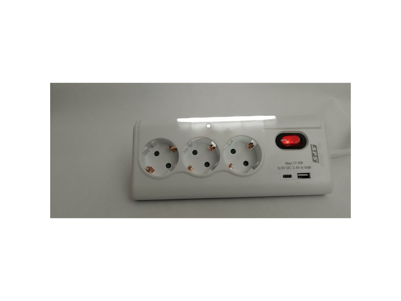 SPS SRG3-UL Hálózati elosztó, 3 schuko, 1 USB-A + 1 USB-C