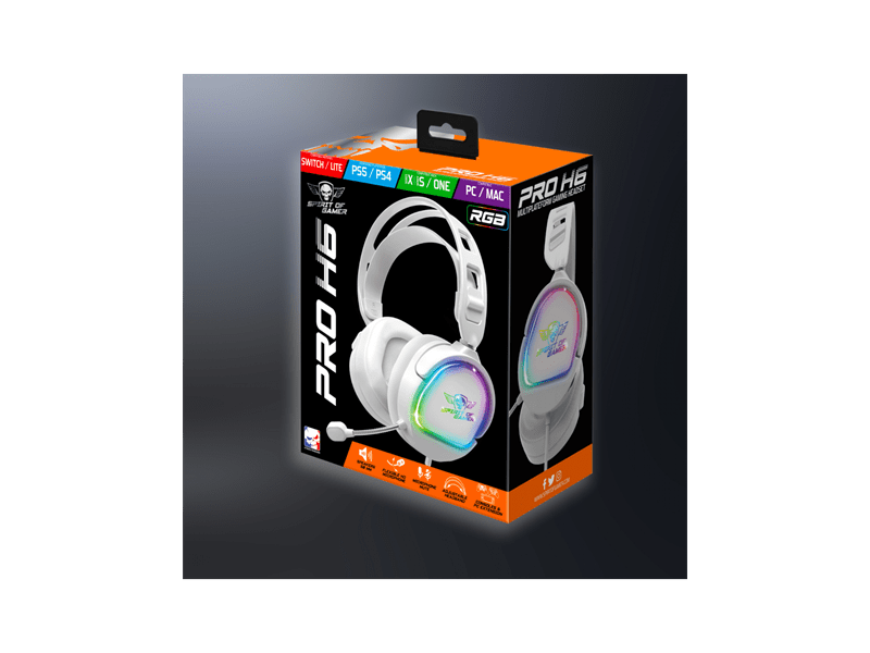 Spirit of Gamer PRO-H6 RGB Gamer Fejhallgató, fehér