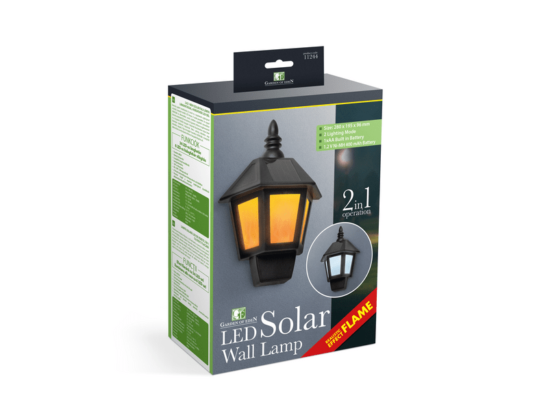 Garden of Eden 11244A 2 az 1-ben szolár falilámpa, lánghatással és hidegfehér LED-del