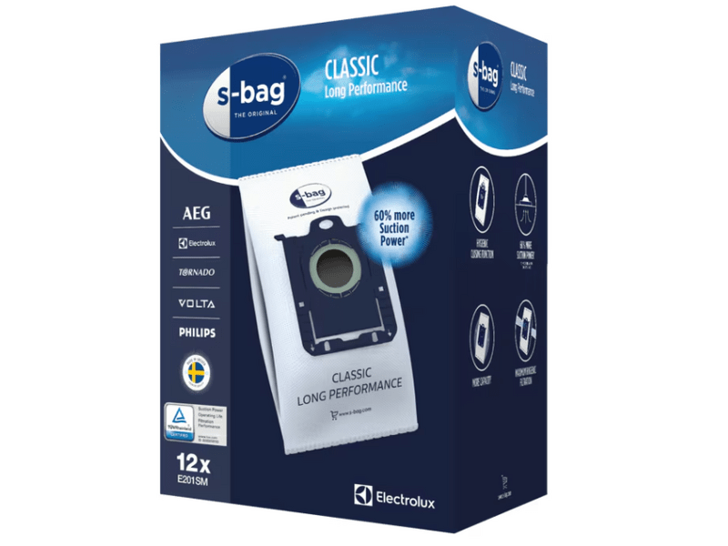 Electrolux E201SM s-bag® Hosszú élettartamú porzsák, 12 db + 4 db illatosító