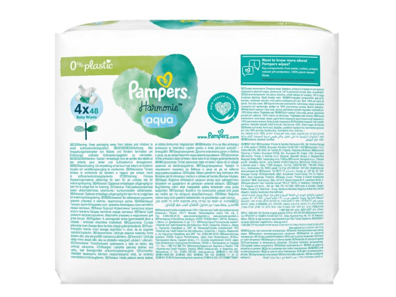 Pampers Aqua Plastic Free törlőkendő, 4x48 db, 192 db