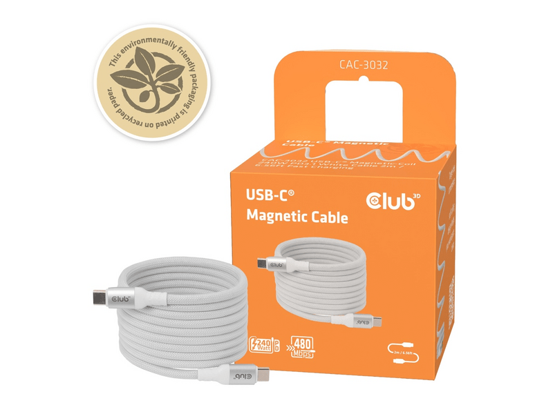 Club 3D CAC-3032 USB-C - USB-C Kábel, mágneses, 2m