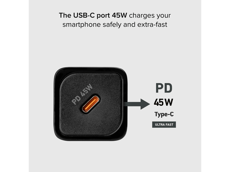 SBS Mini adapter, GaN, 45W, PD, fekete (TETRGAN1C45W)