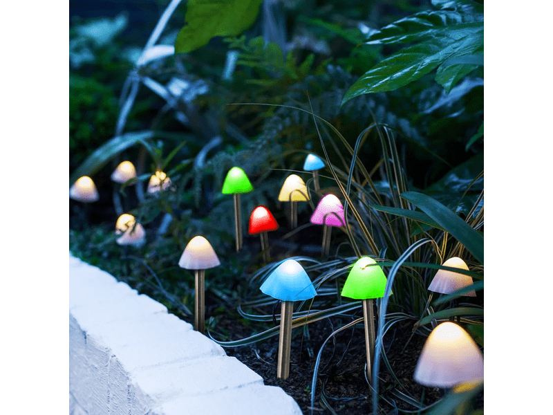 Garden of Eden 11243B LED-es szolár lámpa, 12 db mini gomba, színes