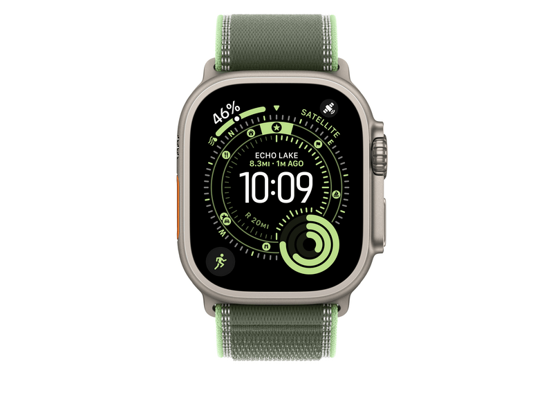 Apple Watch 49 mm-es zöld-élénk neonzöld Terep pánt – M/L – natúr titán (MFT54ZM/A)