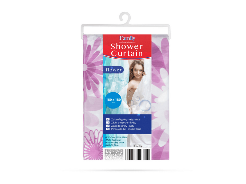 Family 11528A Zuhanyfüggöny - virág mintás - 180 x 180 cm