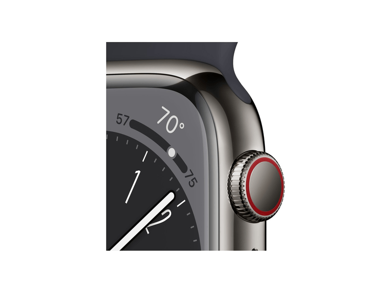 Apple Watch S8 Cellular 45mm grafit rozsdamentes tok, éjfekete Sport szíj - Regular (MNKU3CM/A)