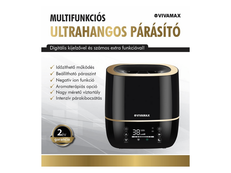 Vivamax GYVH59 Ultrahangos párásító, fekete, 5l