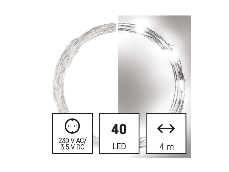 EMOS ZY1911T LED karácsonyi nano fényfüzér, ezüst, 4 m