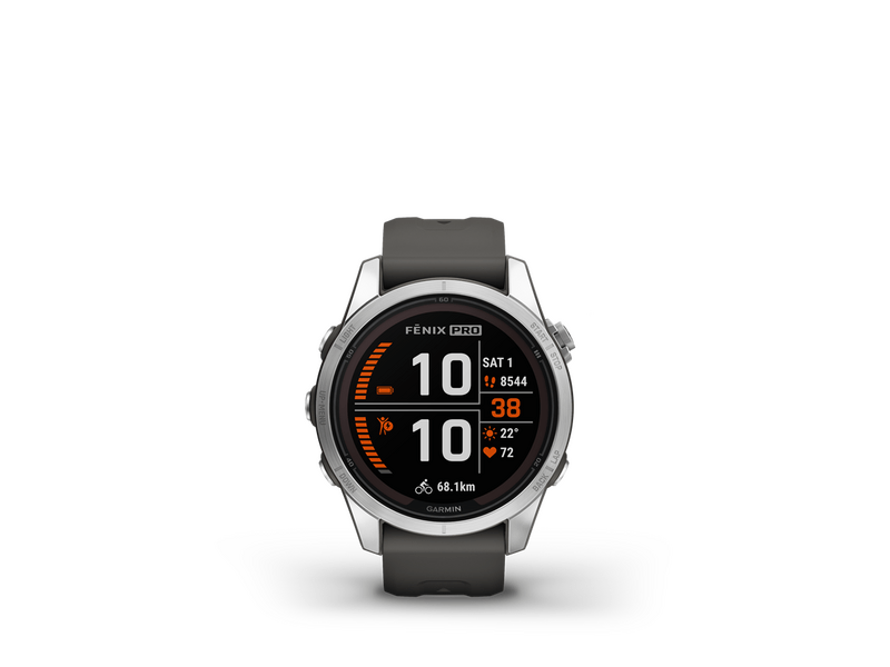 Garmin Fenix 7S Pro Solar Okosóra, ezüst, grafitszürke szilikon szíj (010-02776-01)