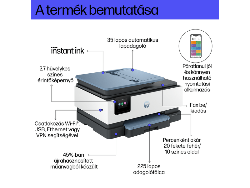 HP OfficeJet Pro 8135e All-in-One nyomtató (40Q47B) Instant Ink