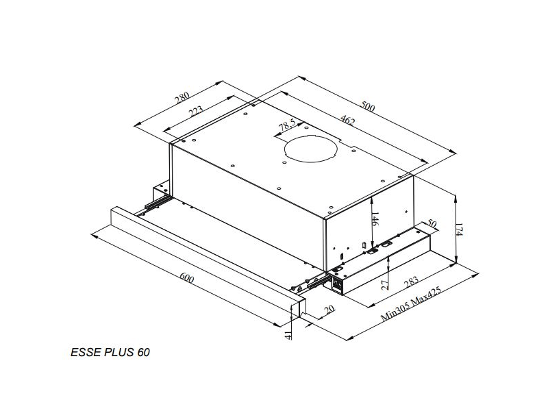 Davoline ESSE PLUS 60 Teleszkópos páraelszívó + FA-125/3 bekötő szett