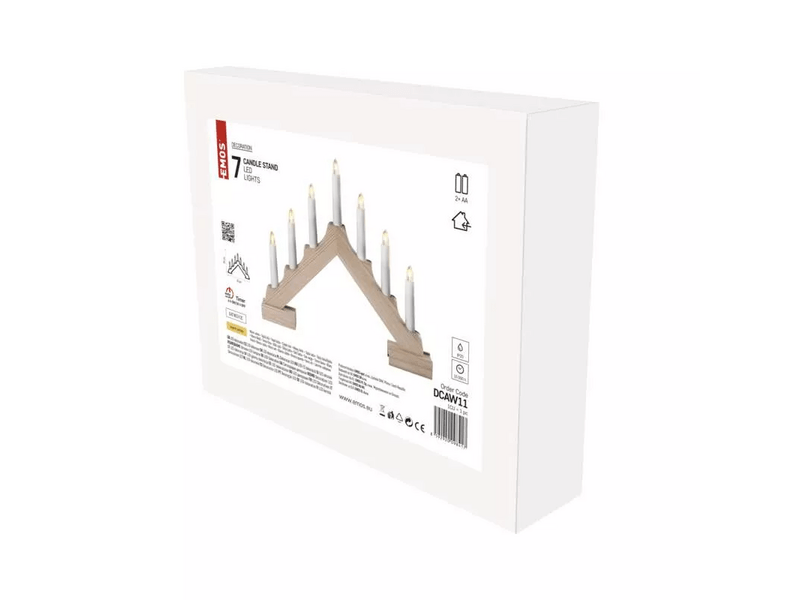 Emos DCAW11 LED gyertyatartó, fa, 29 cm, 2x AA, beltéri, meleg fehér, időzítő