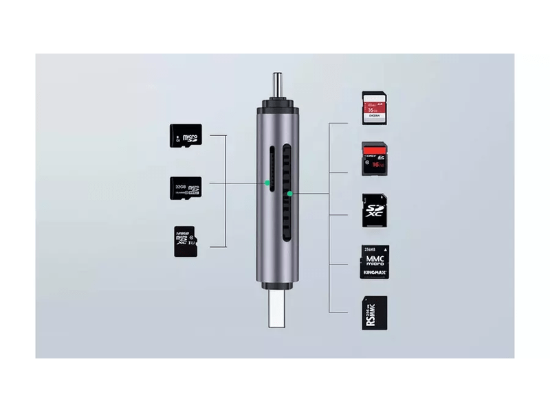 Adapter 4in1 USB,Type-C,kártyaolvasó,OTG