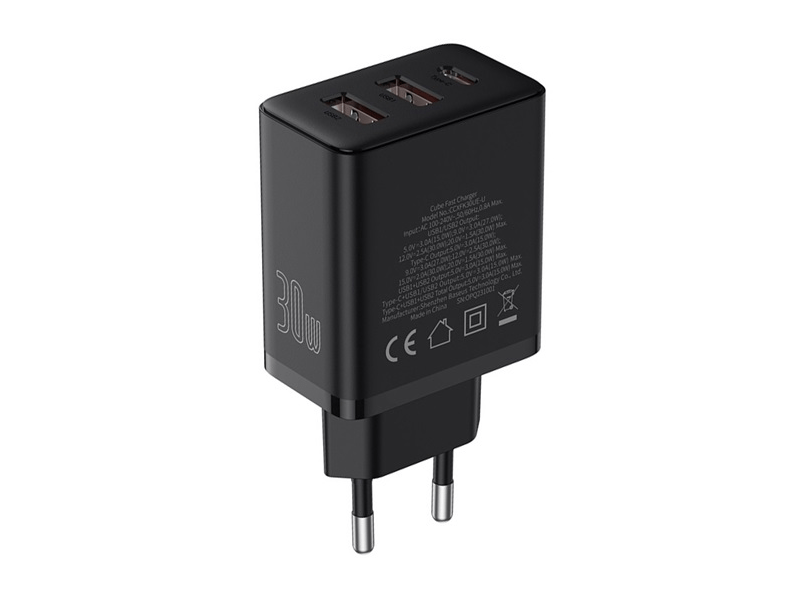 Baseus Cube 30W hálózati gyorstöltő, fekete (P10111402113-00)