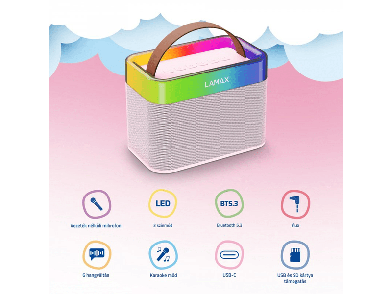 LAMAX KaraokeKid1 Bluetooth hangszóró, karaoke móddal , rózsaszín (LXWSMKARAO1PA)