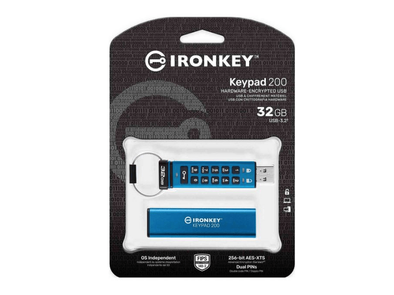 Kingston IronKey Keypad 200 Series USB 3.2 Pendrive, 32Gb